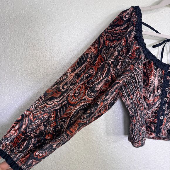 Free People Dare Me Top Women Medium Velvet Romantic Blouse Festival Boho NEW - Picture 6 of 11